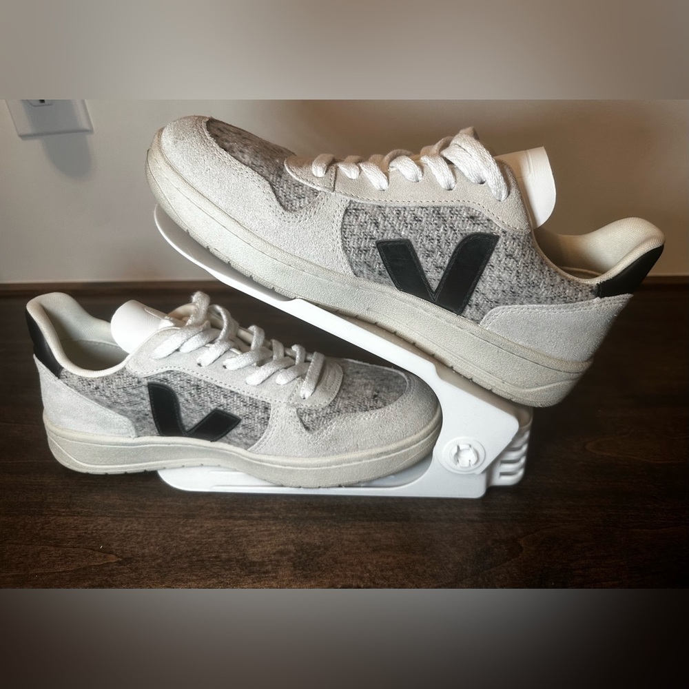 Veja Women’s V10 Snow/Black Flannel & Suede Sneaker - Picture 2 of 16